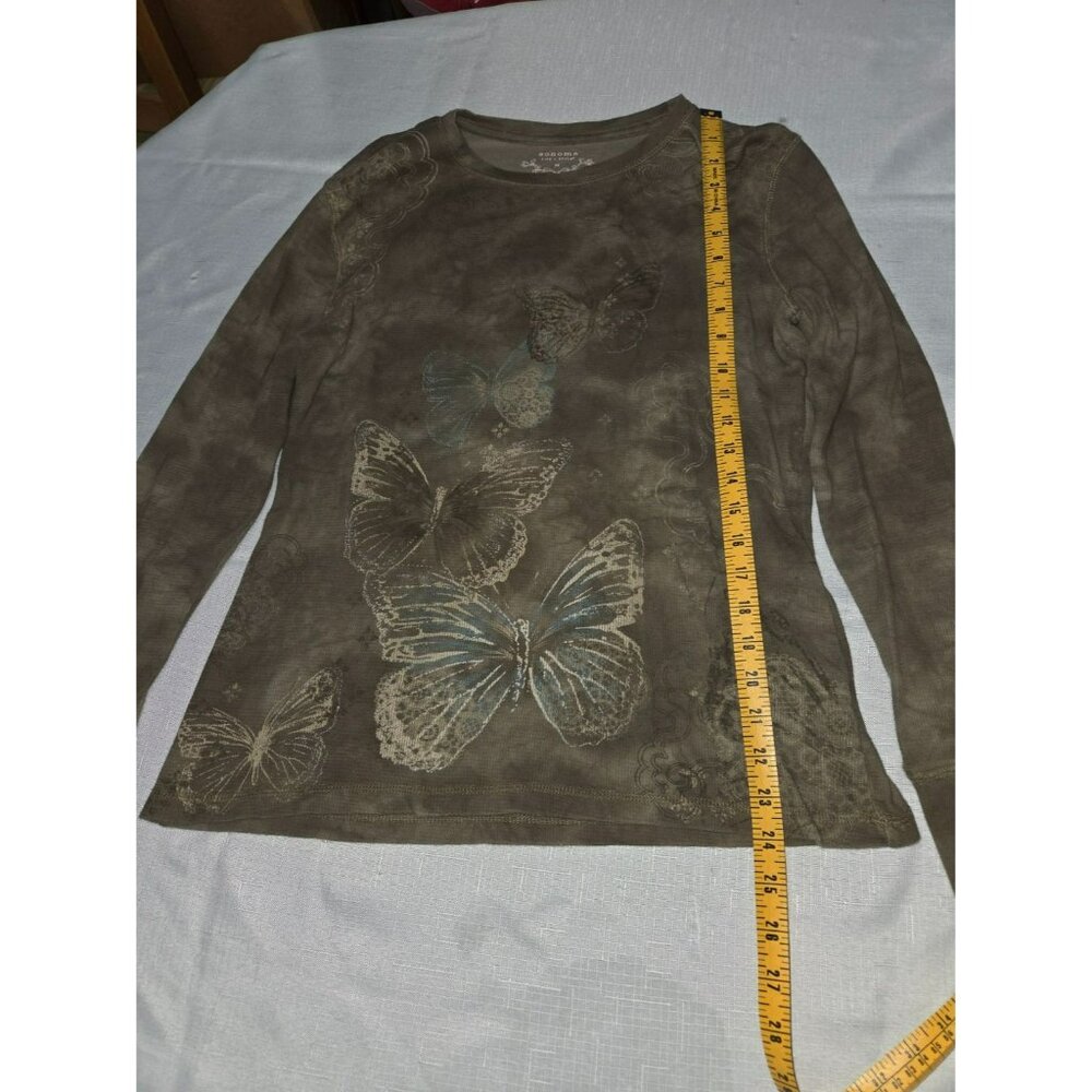 Butterfly Graphic Long-Sleeve Shirt Sonoma Life + Style M 100% Cotton Brown